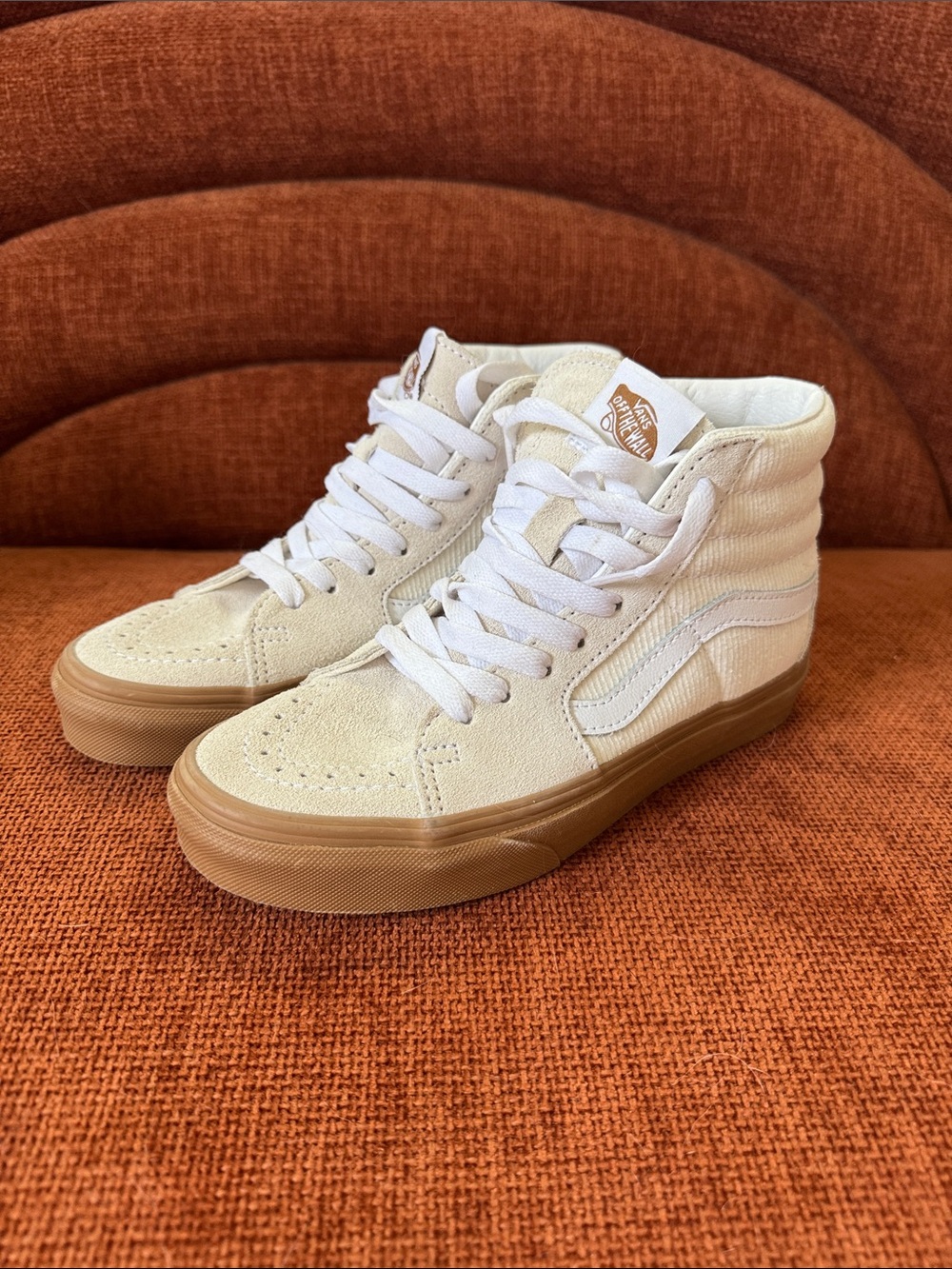 Vans High-Top Sneakers in Cream with Gum Sole